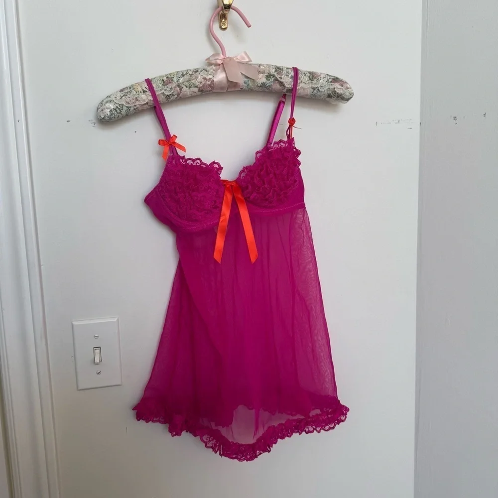 Y2K Pink Lace Babydoll Lingerie XS coquette Fairycore Cottagecore - Picture 2 of 6